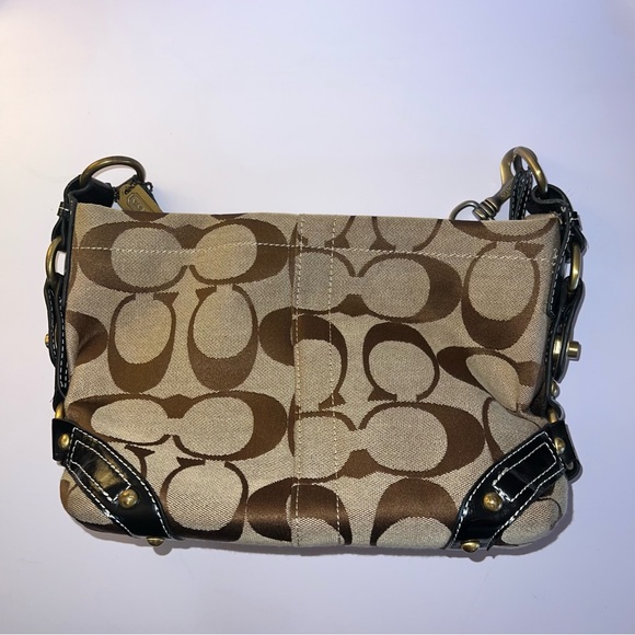 Coach Handbags - Coach Signature Canvas Shoulder Bag with Black Leather Trim & Brass Hardware